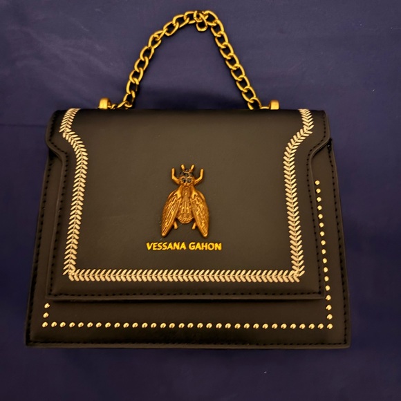 Handbags - Black Handbag with Gold Accents
